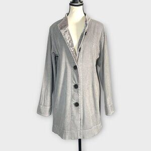 🦜 J Jill Corduroy Layering Jacket MEDIUM Oversized Gray Velvet Trim Lagenlook